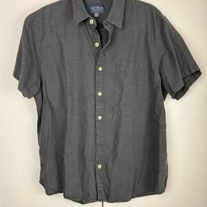 Lucky Brand Mens Short Sleeve Linen Blend Button Down Shirt Gray Large RN80318
